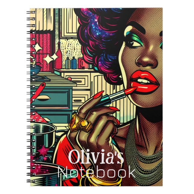 Cuaderno Mujer Hermosa Aplicándose Brillo Labial Personaliz (Frente)