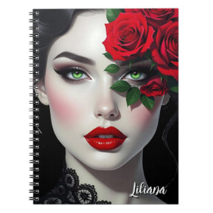 Cuaderno Mujer Hermosa con Rosa Roja Personalizada