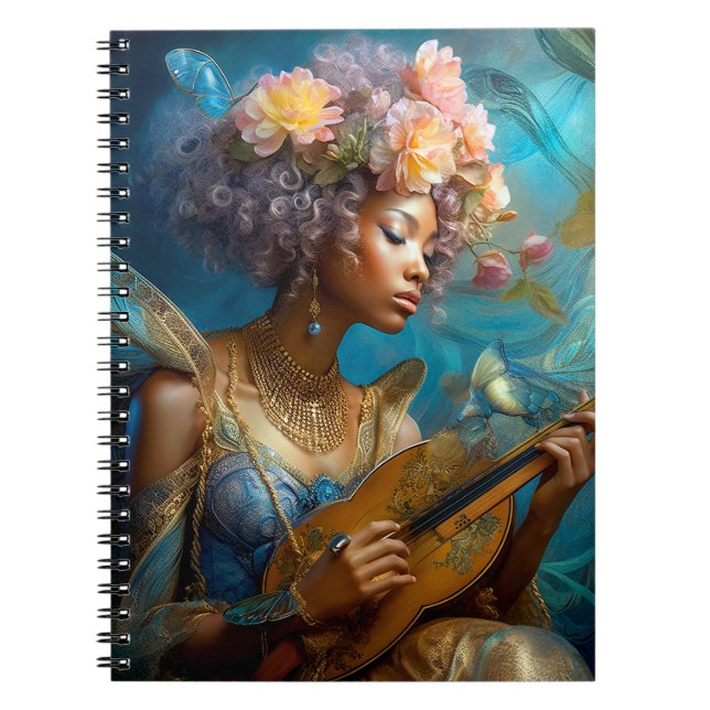 Cuaderno Mujer jugando arte de fantasía afroamericano lujos (Frente)