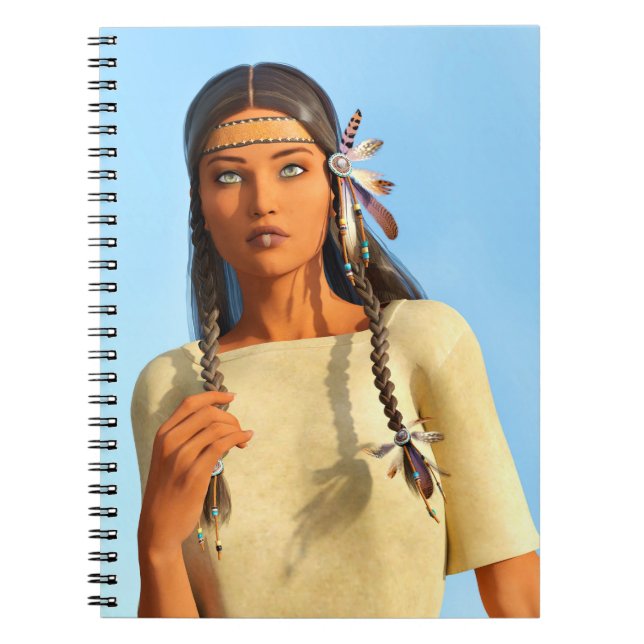 Cuaderno Mujer Nativa Americana Indígena Hermosa Vestimenta (Frente)