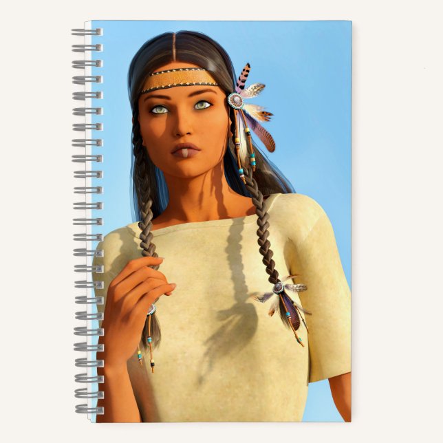 Cuaderno Mujer Nativa Americana Indígena Hermosa Vestimenta (Anverso)