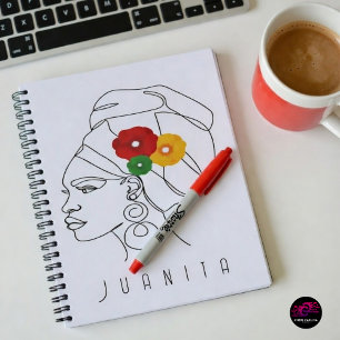 Cuaderno Mujer Negra Arte de Línea Turbante Flores