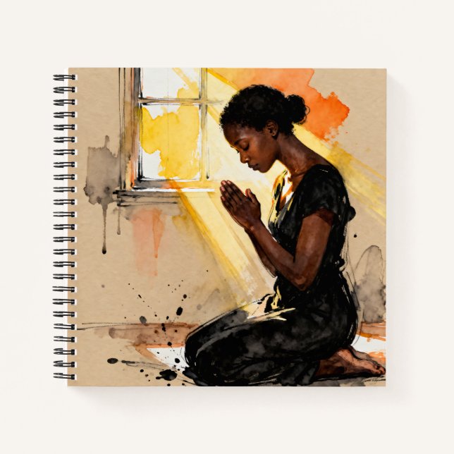 Cuaderno Mujer negra orando | Arte abstracto impasto (Anverso)