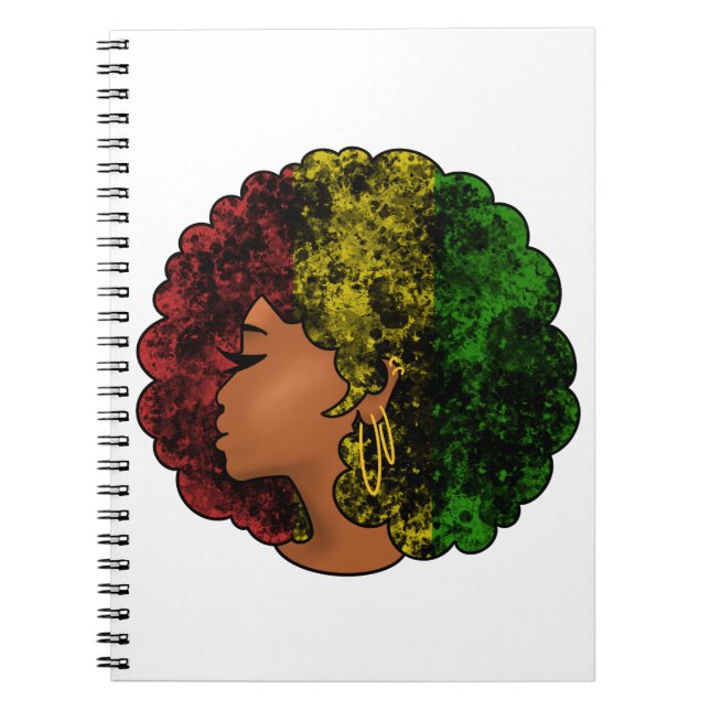 Cuaderno Mujer negra rasta afro rojo amarillo verde  (Frente)