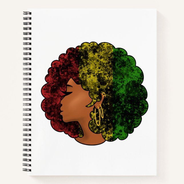 Cuaderno Mujer negra rasta con afro rojo amarillo verde (Anverso)