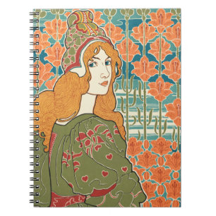 Cuaderno Mujer pelirroja Lirios naranjas Estampa de arte vi