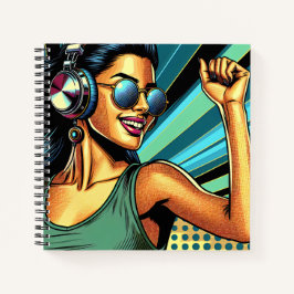 Cuaderno Mujer pop artística en baile de audífonos