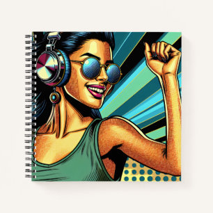 Cuaderno Mujer pop artística en baile de audífonos
