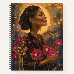 Cuaderno Mujer radiante caprichosa con flores rosadas
