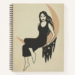 Cuaderno Mujer retro Boho estrellas luna de pelo largo