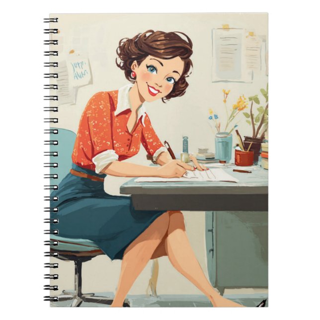 Cuaderno Mujer retro en el escritorio (Frente)