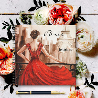 Cuaderno Mujer romántica en rojo en París Nota personal