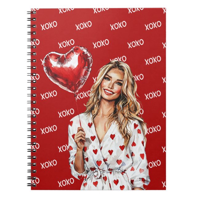 Cuaderno Mujer Rubia Corazón Globo XOXO (Frente)