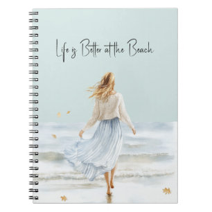 Cuaderno Mujer Rubia Falda Azul Playa