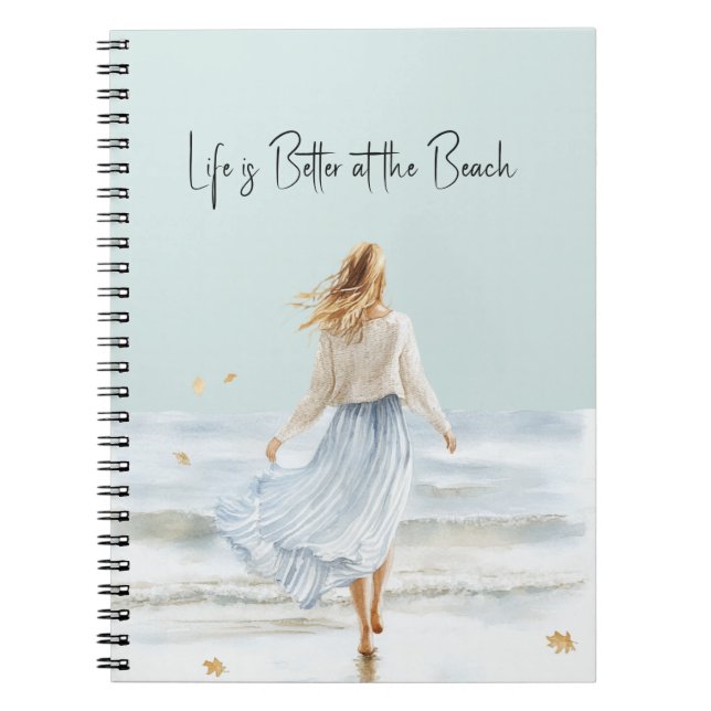 Cuaderno Mujer Rubia Falda Azul Playa (Frente)