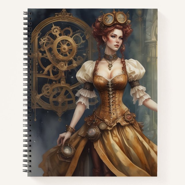 Cuaderno Mujer Steampunk de Bronce y Blanco (Anverso)