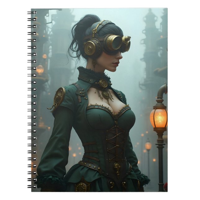 Cuaderno Mujer Steampunk victoriana en verde (Frente)