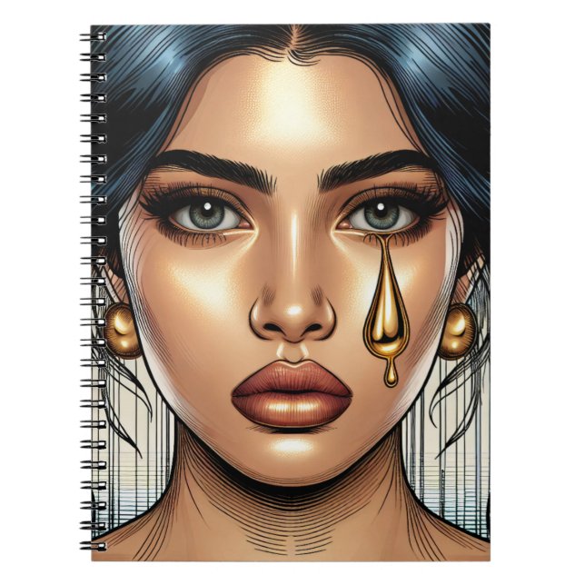 Cuaderno Mujer Triste Hermosa con Lágrima de Oro (Frente)