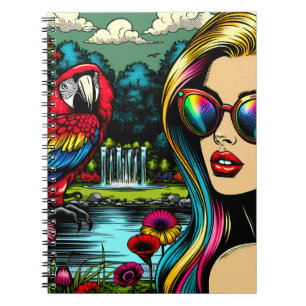Cuaderno Mujer y loro en el parque Pop Art
