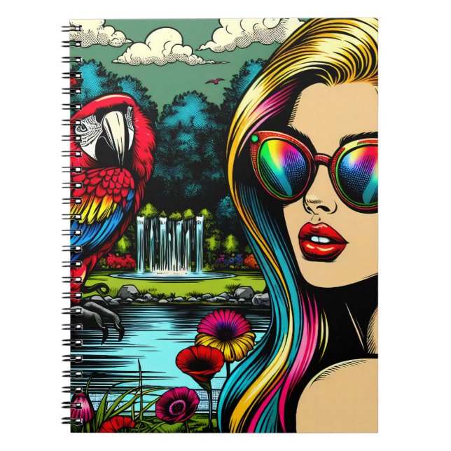 Cuaderno Mujer y loro en el parque Pop Art  (Frente)