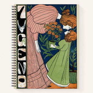 Cuaderno Mujer y niña Art Nouveau vintage vestido verde