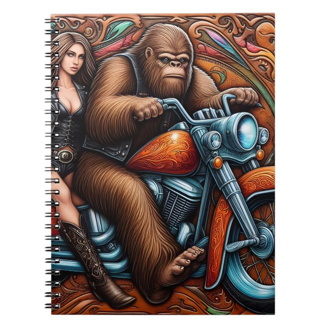 Cuaderno Mujer y Sasquatch en motocicleta (Frente)