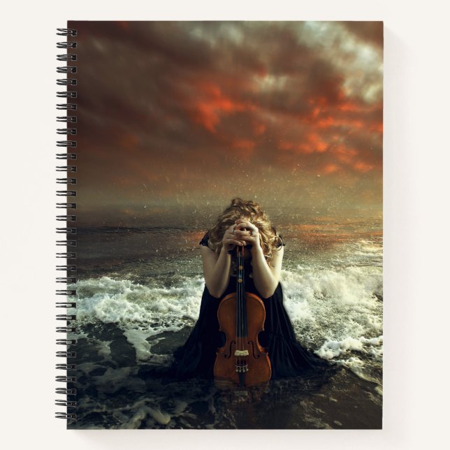 Cuaderno Mujer y violín en el océano (Anverso)