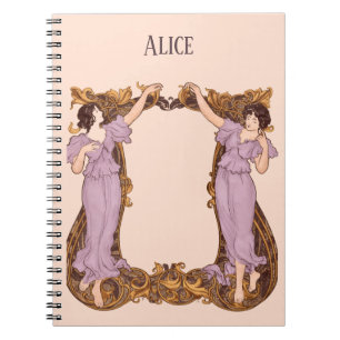 Cuaderno Mujeres Art Nouveau Marco Floral Decorativo Vintag