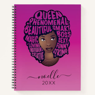 Cuaderno Mujeres motivadoras negras, pelo natural, rosa cal