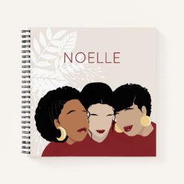 Cuaderno Mujeres negras, hermanas amigas, flores, rojo
