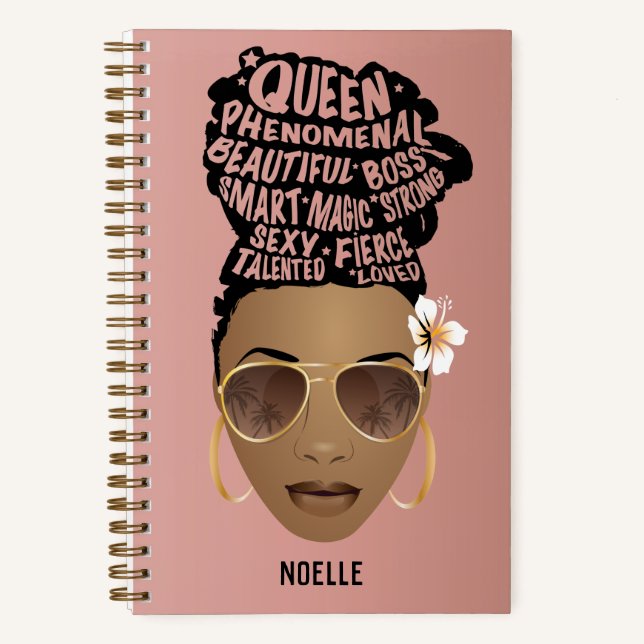Cuaderno Mujeres negras motivadoras, bollo natural, rosa (Anverso)
