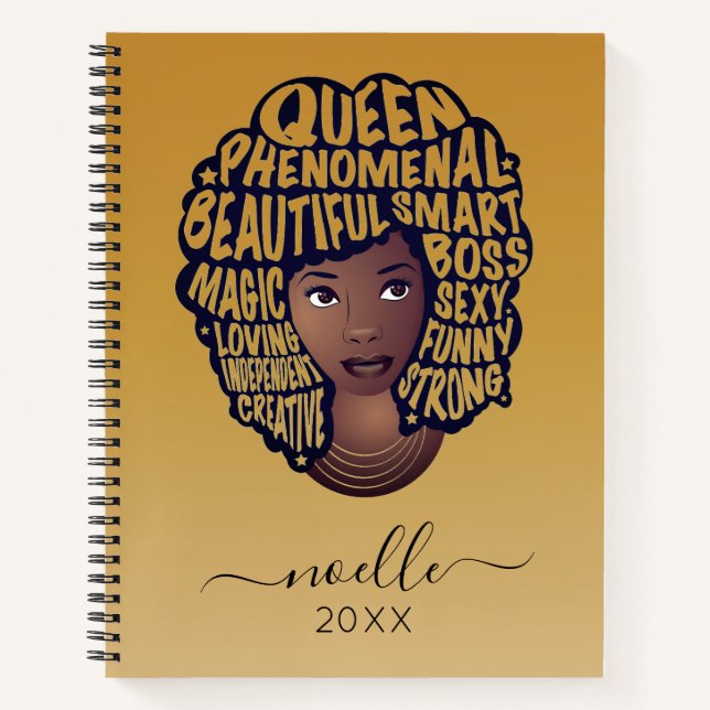 Cuaderno Mujeres negras motivadoras, oro amarillo (Anverso)