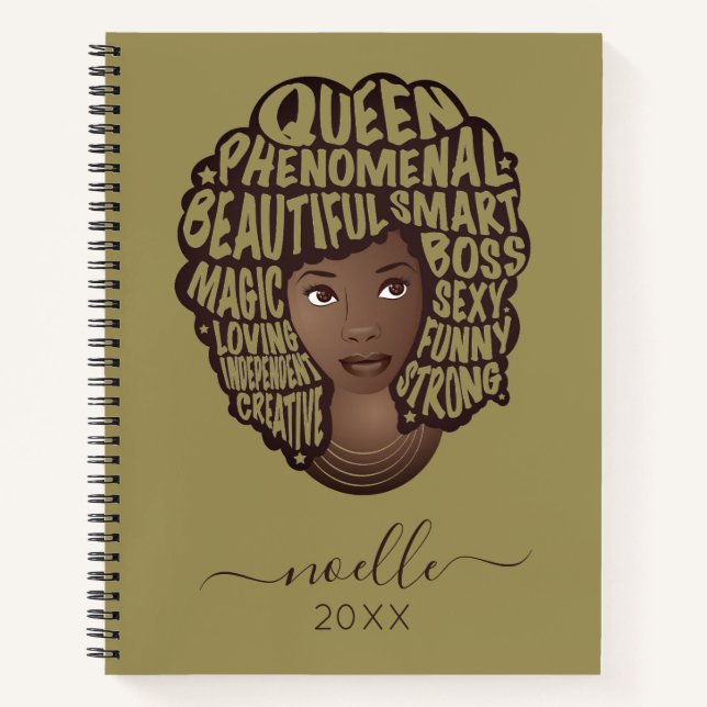 Cuaderno Mujeres negras motivadoras, verde oliva (Anverso)