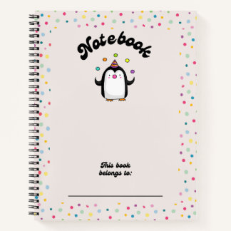 Cuaderno Multicolor lindo pingüino malabarismo polkadot cua