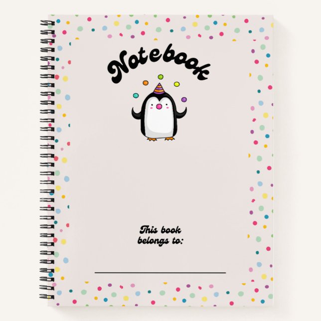 Cuaderno Multicolor lindo pingüino malabarismo polkadot cua (Anverso)