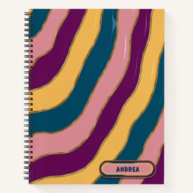 Cuaderno Multicolored Groovy Trendy Stripes Gold Purpurinos (Anverso)