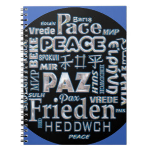 Cuaderno Múltiples idiomas de paz de texto cromado para por