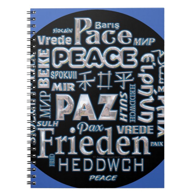 Cuaderno Múltiples idiomas de paz de texto cromado para por (Frente)