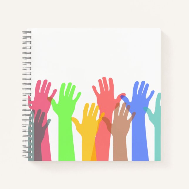 Cuaderno Multitud de Manos Coloridas en el Aire (Anverso)