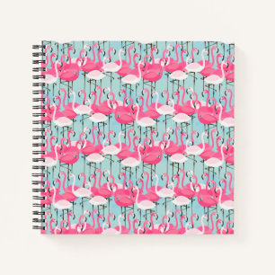 Cuaderno Multitud Rosa Y Blanca De Flamingos