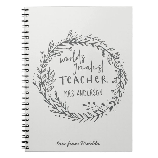 Cuaderno mundial más grande profesor moderno mínimo wreath (Frente)