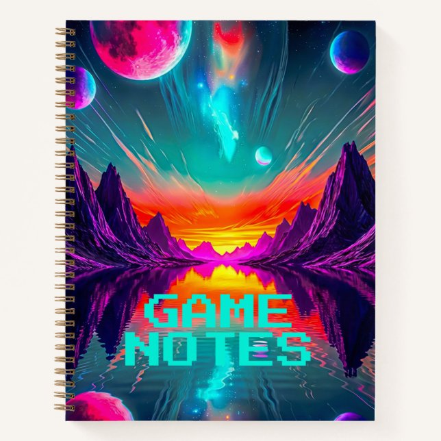 Cuaderno Mundo Alien de Synthwave Galáctico Épico Neon (Anverso)