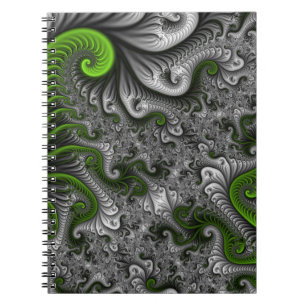 Cuaderno Mundo de fantasía verde y gris arte abstracto frac