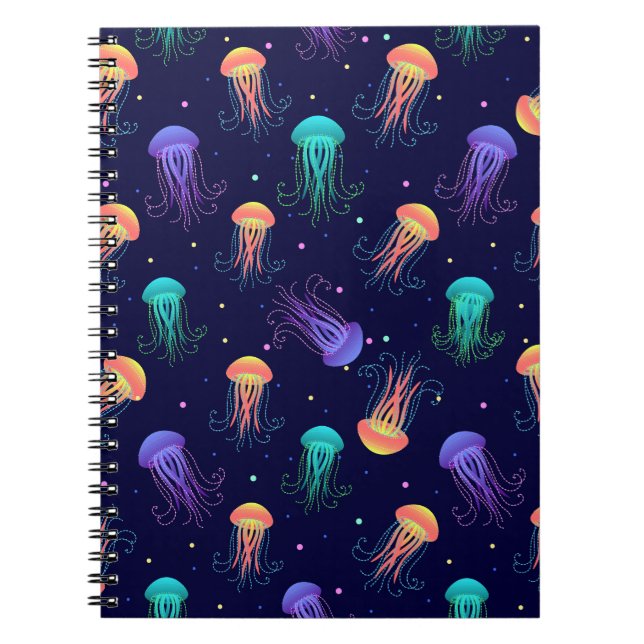 Cuaderno Mundo de las medusas submarinas: patrón brillante. (Frente)
