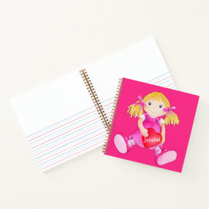 Cuaderno Muñeca de trapo de nombre personalizado rosa acuar