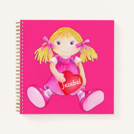 Cuaderno Muñeca de trapo de nombre personalizado rosa acuar