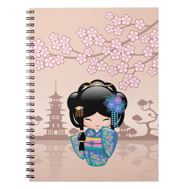 Cuaderno Muñeca Keiko Kokeshi - Chica de Kimono azul Geisha (Frente)