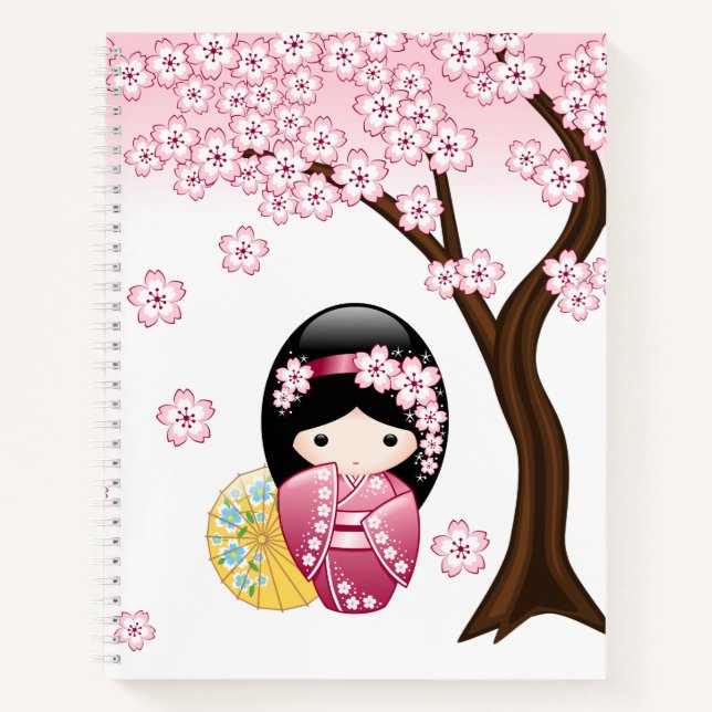 Cuaderno Muñeca Kokeshi de primavera - Chica Geisha japonés (Anverso)