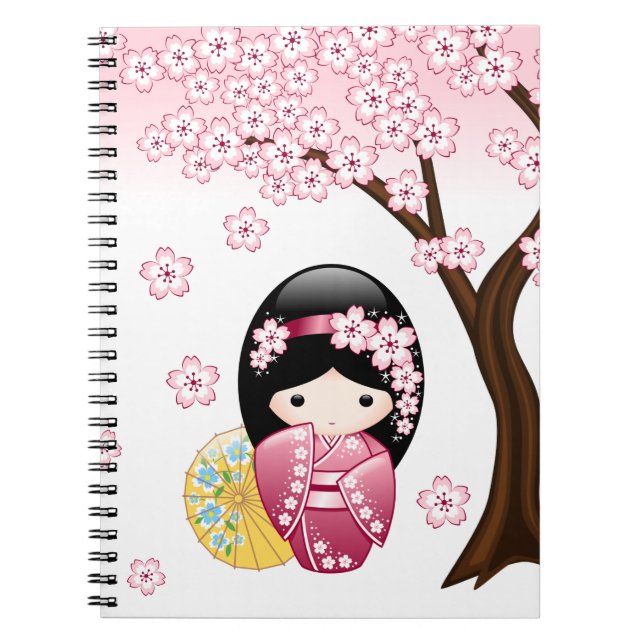 Cuaderno Muñeca Kokeshi de primavera - Chica Geisha japonés (Frente)