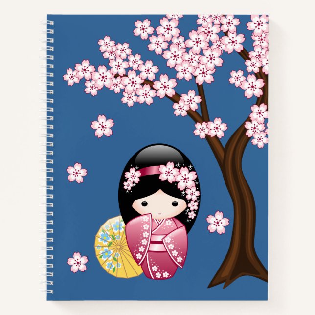 Cuaderno Muñeca Kokeshi de primavera - Geisha japonesa suav (Anverso)
